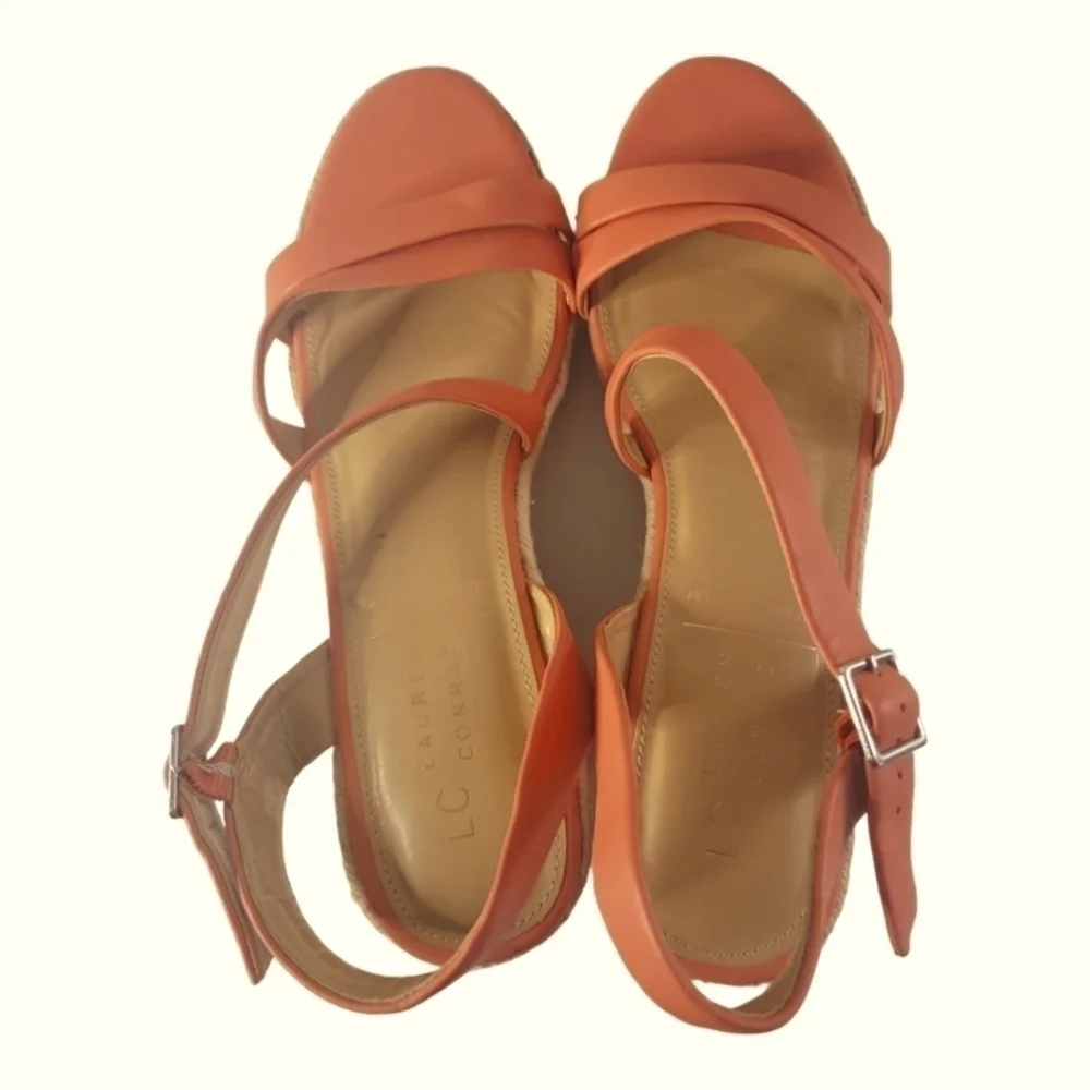 LC Lauren Conrad Strappy Wedge Heels Espadrilles Spearmint Coral Sandals Sz 10